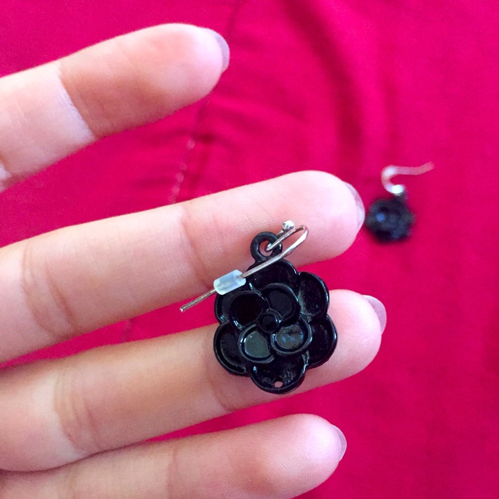 Gothic Black Rose Earrings
